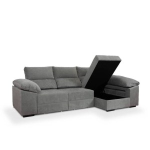 VILELA Sofá Chaise Longue c/ Cama, Puffs e Baú
