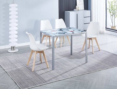 CONJUNTO DE MESA DE FLORES FIXAS + 4 CADEIRAS FINAS BRANCAS