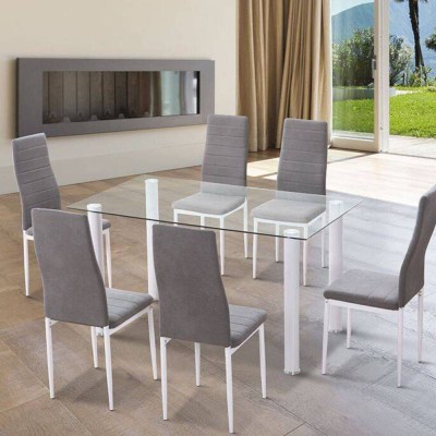 YURI DS - CONJUNTO MESA + 6 CADEIRAS BRANCAS