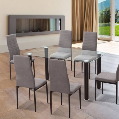 YURI DS - CONJUNTO MESA + 6 CADEIRAS NEGRAS