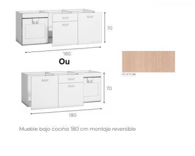 EXPORT -  MÓVEL BAIXO COCINA 70X180X60 ROBLE-TAUROS