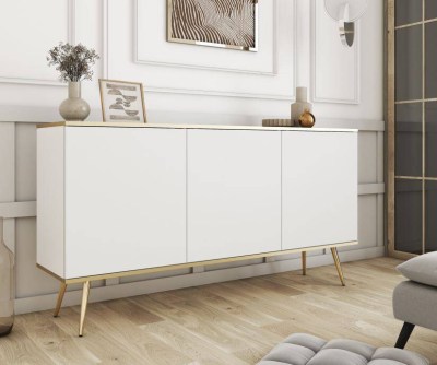 ORO LK - APARADOR K160 - BRANCO C PÉS DOURADOS