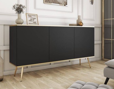 ORO LK - APARADOR K160 - PRETO C PÉS DOURADOS