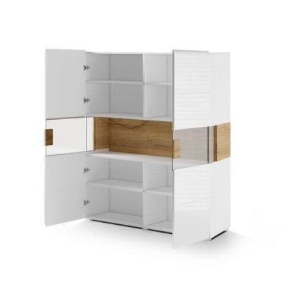 TOLEDO VITRINE LARGA 2P C/ VIDRO WHITE GLOSS / SAN REMO OAK