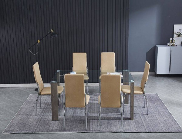 CONJUNTO DE MESA HANA CAMBRIA + 6 CADEIRAS SAKURA BEGE