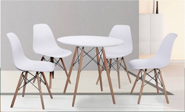 DINAMARCA DS - CONJUNTO DE MESA REDONDA + 4 CADEIRAS BRANCO