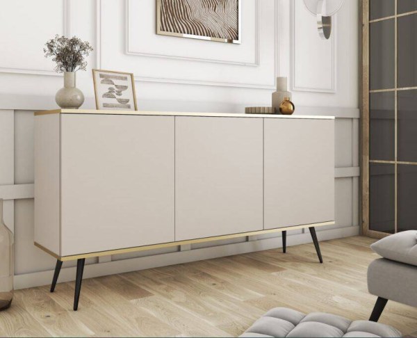 ORO LK - APARADOR K160 - BEGE C PÉS PRETOS