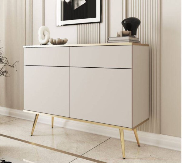 ORO LK - APARADOR KSZ107 - BEGE C PÉS DOURADOS