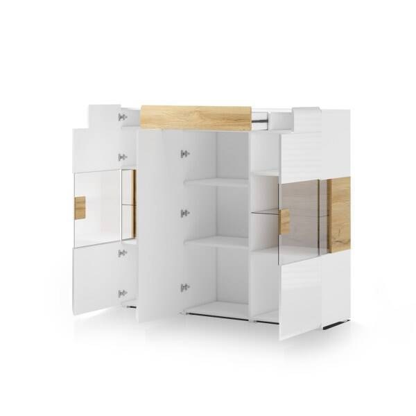 TOLEDO VITRINE ALTA LARGA 3P C/ 2VIDRO +1G WHITE GLOSS / SAN REMO OAK