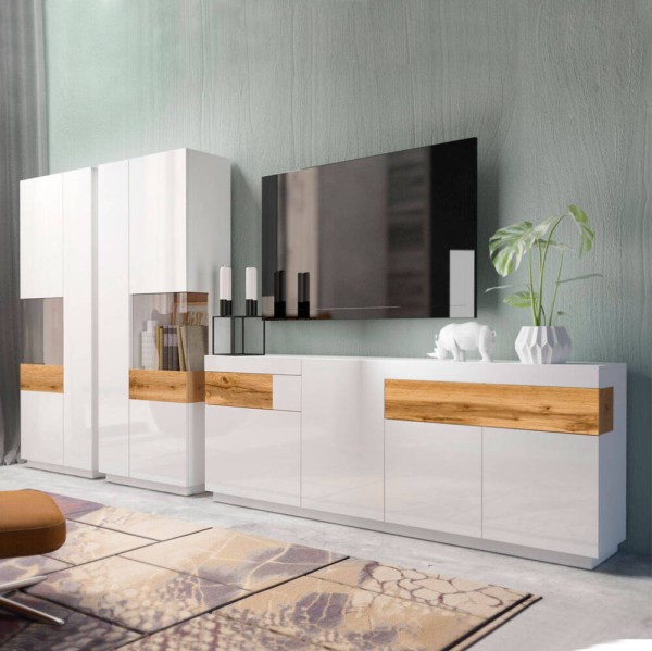 SILKE VITRINE ALTA 2P (1X VIDRO) DIREITA WHITE HIGH GLOSS / WOTAN OAK